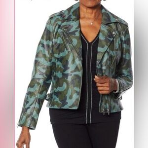 Womens camo faux leather moto jacket